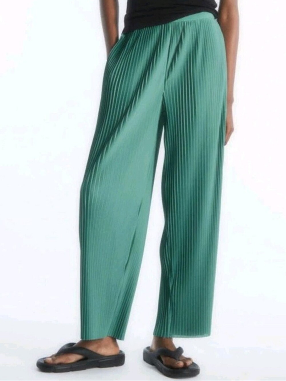 COS Wide Leg Plissé Pleated Pants XS Jade Green
